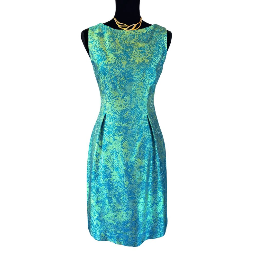 ELIE TAHARI Teal Silk 50s/60s-Inspired Pencil Midi Cocktail Dress Sz 4 Chic Glam